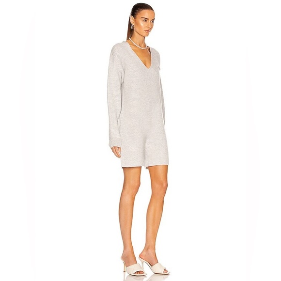HELMUT LANG NWOT Wool Cashmere Long Sleeve V-Neck Knit Romper in Light Gray - Picture 2 of 9